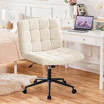 Ivory Sherpa Armless Office Chair with Lumbar Support &amp; Wheels - $148.99