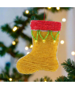 Handmade Beaded Christmas Stocking Ornament – Haitian Artisan Holiday Dé... - $457.54 MXN