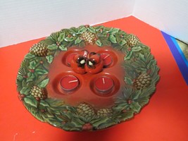 Ceramic Cardinal Birds Tea Light Candle Holder Plate Holds 4 Candles 11&quot; Diam - £17.40 GBP