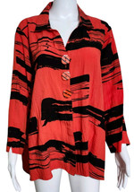 Ali Miles button up top plus size 1X red black artsy printed 3/4 sleeve NEW - $32.62