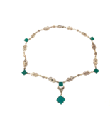 Art Deco Filigree Green Stone Necklace ART DECO 18 1/2” - $107.33