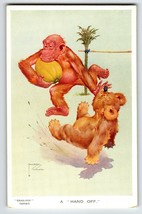 Monkey Bear Playing Football Postcard Larson Wood Signed Fantasy Anthrop... - $28.50