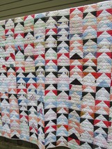 80% Hand Sewn Vintage Quilt Antique Cotton Triangle Homemade Square 76&quot; x65&quot; - £206.40 GBP