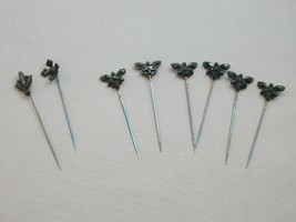 8 Victorian Mourning Stick Pins Molded Black Glass Insects Bugs Flies + - $149.99
