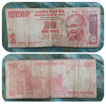 India 2013 20 Rupees Banknote - NO INSET Sec Thread - Auth CIRC W/M 0057 - $4.25