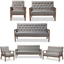 Mid-Century Dark Walnut Finished Gray Fabric Sofa, Loveseat, Chair or Set of all - £229.73 GBP+