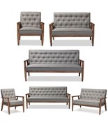 Mid-Century Dark Walnut Finished Gray Fabric Sofa, Loveseat, Chair or Se... - $338.21 CAD+