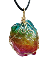 Rainbow Aura Quartz Pendant Necklace Angel Aura Gemstone Wired Unisex Jewellery - £5.73 GBP