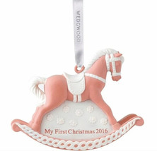 2016 Wedgwood Pink Rocking Horse Ornament Baby&#39;s My First Christmas logo Ribbon - £28.07 GBP