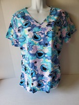 Cookie Monster Sesame Street Womens Scrub Top Shirt Medium Medical Vet D... - $14.85