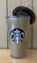 Starbucks Gold Glitter Sparkles Tumbler Gold Black Cold Cup Grande 16oz - £8.87 GBP