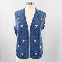 Vintage Tulchan Blue Floral Embroidered Sweater Vest Size Large L - $27.39