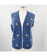 Vintage Tulchan Blue Floral Embroidered Sweater Vest Size Large L - $506.38 MXN