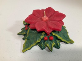 Vintage Art Pottery Holly Tea Light Holder w/Wax Poinsettia Candle Philippines - £11.44 GBP