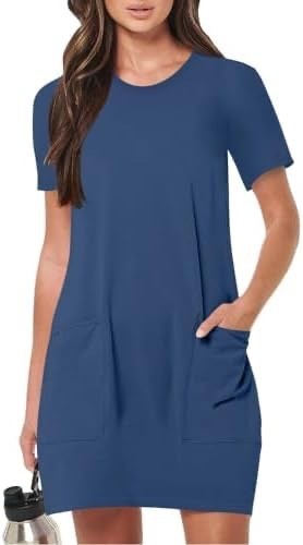 Sigrid Olsen Sz L Navy Mini Dress Sundress Loose Athletic Stretch Front ... - $19.16