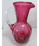 Pilgrim Cranberry Glass Pitcher Decanter Vase 7&#39;&#39; Acid Etch Hand Blown H... - $31.68