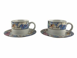 Sakura Tango Cup &amp; Saucers Art Deco Dancers Border China  Sets 2  Vintag... - $17.76