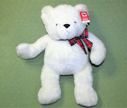 18" Ganz Jordan Teddy Bear Stuffed Animal White Plush Red Green Bow Hang Tag Toy - $22.50