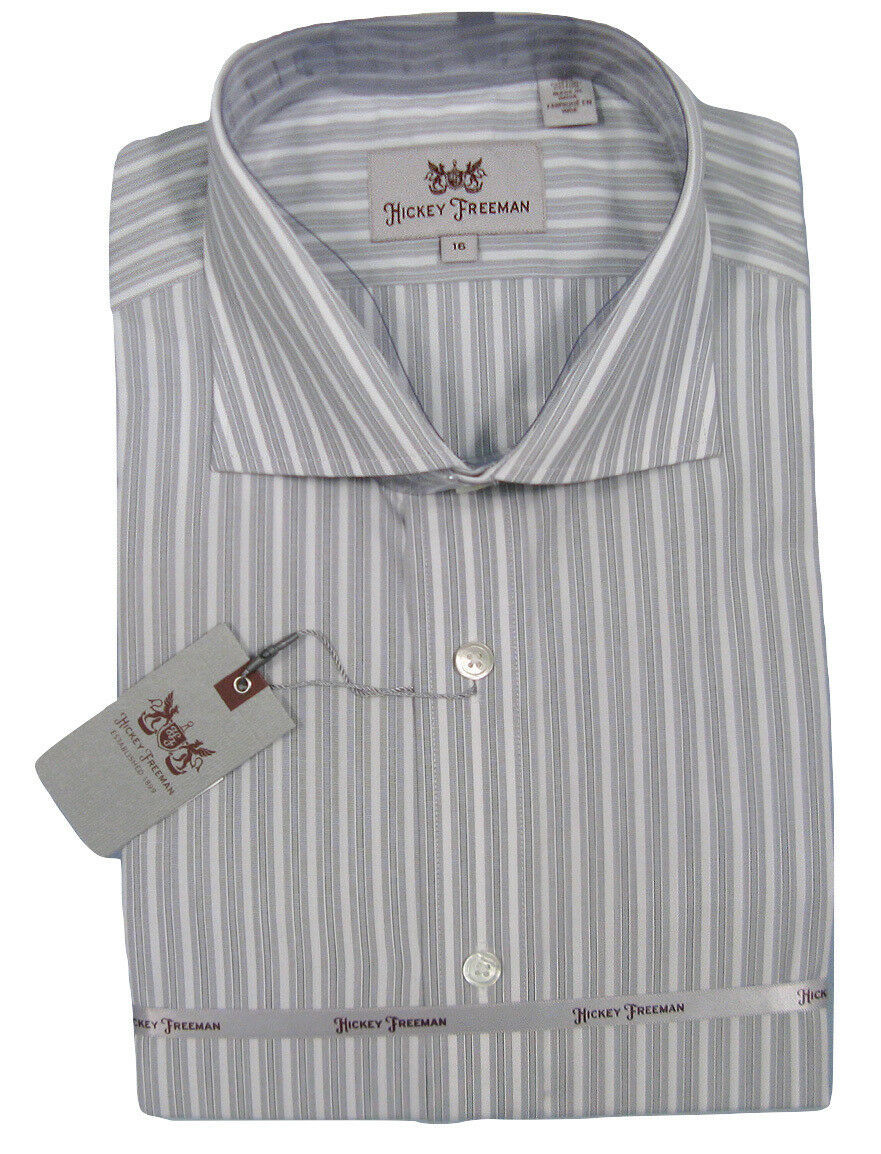 NEW $145 Hickey Freeman Dress Shirt! 16.5 35  *White with Gray Stripes*D... - $69.99