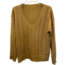 CUPSHI Beige Knitted V-Neck Sweater Open Knit Pullover Beige Size Small - $19.79