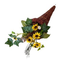 Wicker Cornucopia Basket Horn of Plenty Rustic Thanksgiving Floral Decoration 9&quot; - £14.77 GBP