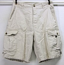Abercrombie Fitch Mens W31 Khaki Flat Front 100% Cotton Button Fly Cargo Shorts - £22.37 GBP