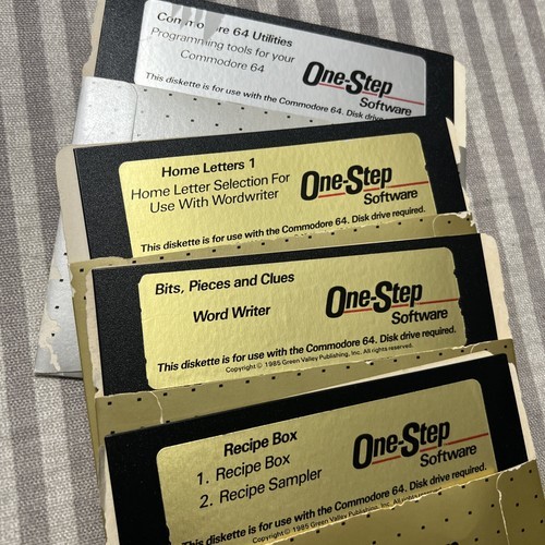 Vintage Commodore 64 One-step Software 5.25 Floppy Disks Utilities Recipes - $17.99