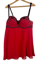 Cacique Lane Bryant Negligee Nightgown Red Black Babydoll Sheer Chemise ... - $553.90 MXN