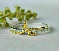 Dragonfly 2Ct Round Real Moissanite Engagement Ring14K Two-tone Gold Plated  - £142.43 GBP