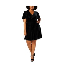 Soprano Women Plus Size 1X Dark Blue SS Velvet Party Cocktail Skater Dress NEW - £16.02 GBP