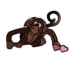 Monkey Ape Chimp Primate Enamel Lapel Hat Cap Tie Pin Brown Badge  w/Hearts - $8.56