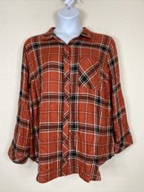 Denim 24/7 Womens Plus Size 20W Rusty Red Plaid Button Up Shirt Long Sleeve - £9.99 GBP