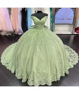 Sage Green Princess Quinceanera Dresses Applique Off Shoulder Sweet 16 D... - $299.00