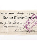1915 Kineo Trust Company Bank Check E.A. Sampson Dover Maine Signed 1919... - $27.34 CAD