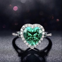18K White Gold Plated Adjustable Birthstone Green Crystal Love Heart Ring - £9.48 GBP