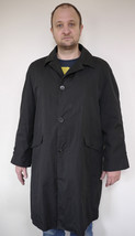 Vintage SEARS Black RAIN COAT Removable Faux Fur Liner TRENCH COAT Mens USA - $46.99