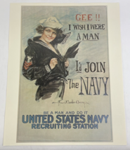 Gee !! I WISH I WERE A MAN  I&#39;d JOIN The US NAVY WWI Recruiting Poster 2... - £14.01 GBP