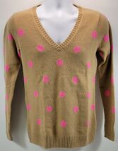 MM) GAP Women's V-Neck Brown Pink Polka Dot Sweater Medium Wool Blend - $9.89