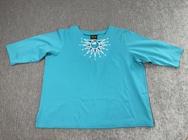 Bob Mackie Wearable Art Shirt Womens 3X Teal Embellished Keyhole 3/4 Sle... - $27.71