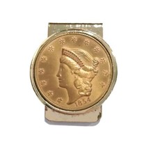 Vintage 1854 Coin Money Clip Tie Yellow Gold Plated  - $20.00