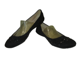 CL by Laundry Ballet Flat Shoes Womens Size 7 37.5 Hillary Black Beaded ... - $12.86