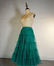 Emerald Green Sparkle Tulle Skirt Women Plus Size Tiered Long Tulle Skirt image 5