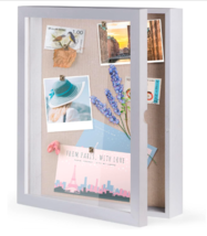 8x10 Wood Shadow Box Display Case-Linen Back Glass Door Rustic White - $15.00