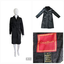 Cole Haan City Genuine Lambskin Shearling Black Suede Coat Knee Length s... - $222.75