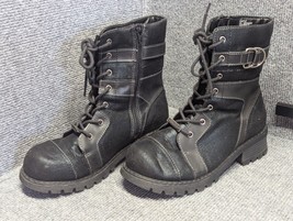 Vintage Y2K Mudd Womens 8.5 Chunky Platform Black Boots Ortiz Buckle Zipper Mid - $49.45