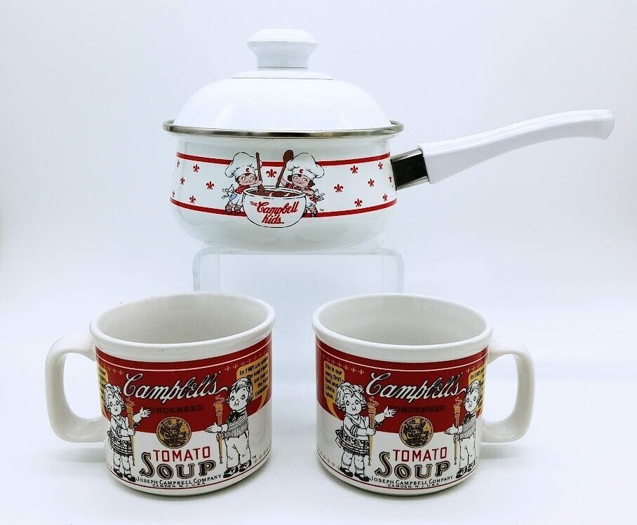 Vintage Campbell's Soup Pot Set with 2 Soup Kids Cups - £19.71 GBP