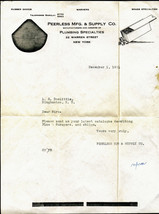 1923 PEERLESS MFG &amp; SUPPLY CO NY Antique Letterhead Correspondence Plumbing - £9.38 GBP