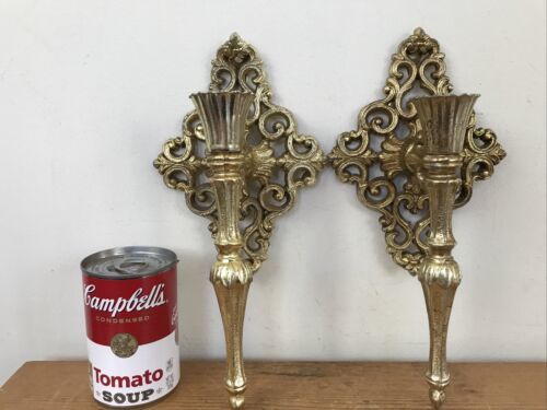 Primary image for Set Pair 2 Vtg Goldtone Bronze Hollywood Regency Ornate Sconces Candle Holders
