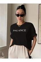 Women&#39;s Black Balance Printed Oversize T-shirt - $18.00