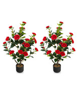 38 Inch Artificial Camellia Tree Faux Flower Plant in Cement Pot 2 Pack-... - $2,635.93 MXN